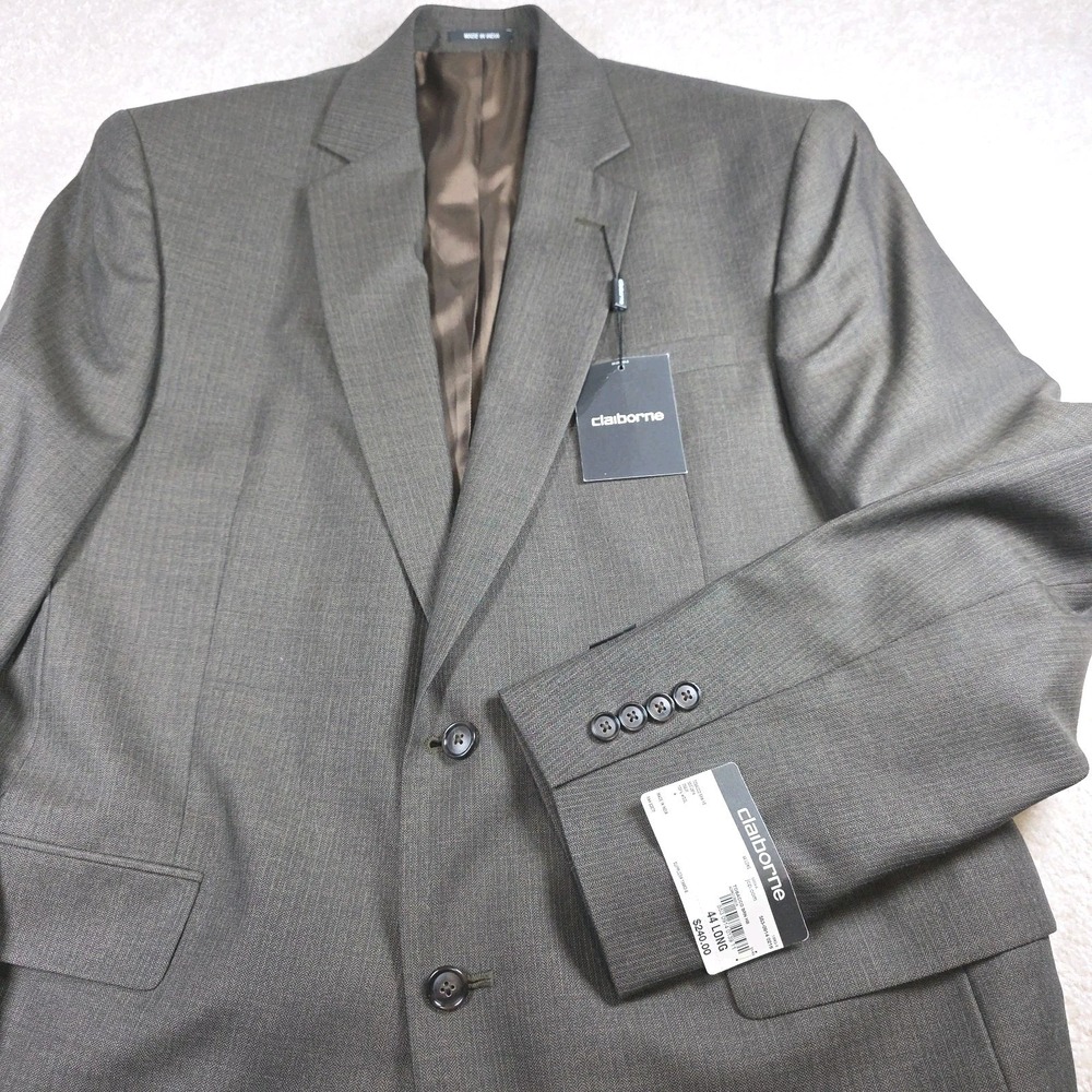 Claiborne Blazer Mens 44 Long Tobacco Brown Herringbone Lined Wool Blend NWT